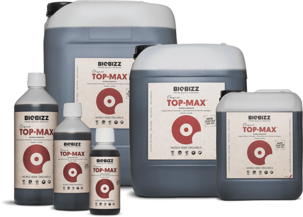 Biobizz Top Max organic bloom stimulator bottle for enhancing flower size and resin production