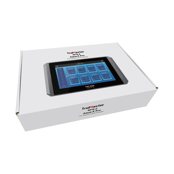  Front view of the NFS-2 Aqua-X Pro irrigation controller showcasing its compact digital interface and sturdy enclosure.

