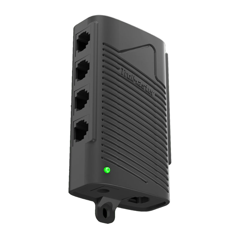 Angled shot of the SPH-1 RJ12 Splitter Hub displaying its durable casing and multiple port configuration for TrolMaster systems.

