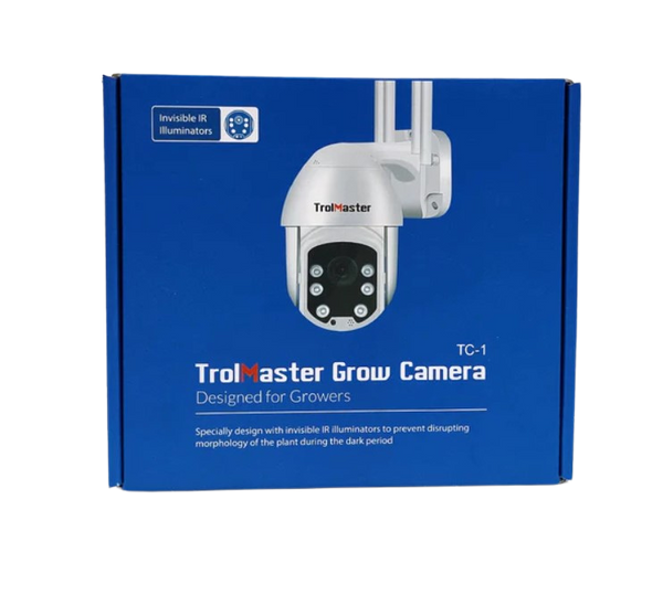  Front-facing view of the TC-1 Grow Camera, showing compact design and lens detail for indoor grow monitoring.

