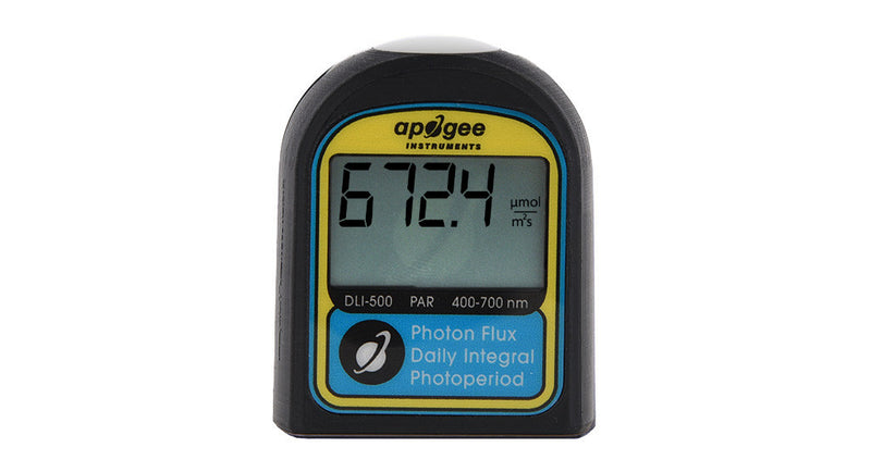 DLI-500 Full-Spectrum Meter displaying light intensity measurements for precise horticultural applications.