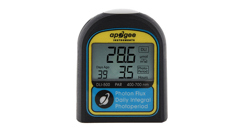 DLI-500 Full-Spectrum Meter displaying light intensity measurements for precise horticultural applications.