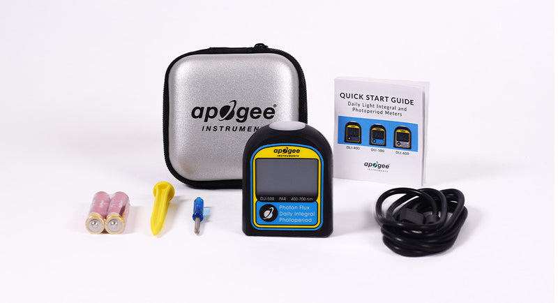 DLI-500 Full-Spectrum Meter displaying light intensity measurements for precise horticultural applications.