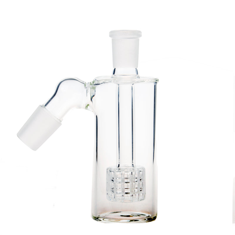 Clear 45° ash catcher with percolator for enhanced filtration and cleaner hits