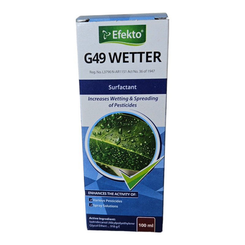 Efekto G49 Wetter 100ml for enhancing the effectiveness of pesticides by improving coverage and absorption.