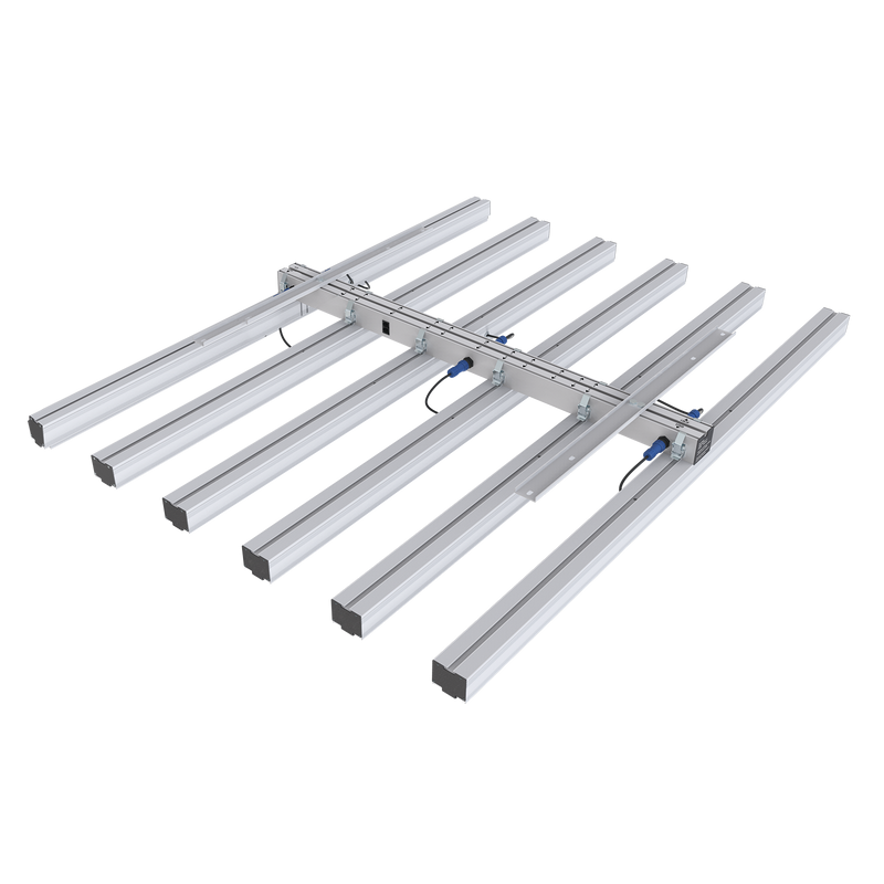 Nanolux LEDex fixture with customizable bars and tracks for efficient, high-yield horticultural lighting with modular design and long lifespan.