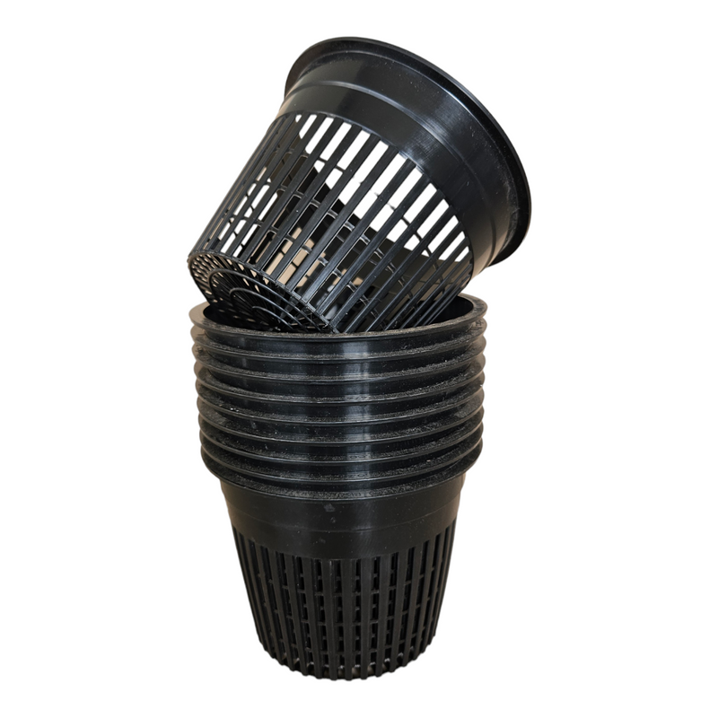 Net pot with mesh sides for optimal aeration and drainage, ideal for hydroponic and container gardening.