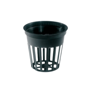 Net pot with mesh sides for optimal aeration and drainage, ideal for hydroponic and container gardening.