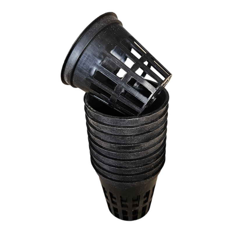 Net pot with mesh sides for optimal aeration and drainage, ideal for hydroponic and container gardening.