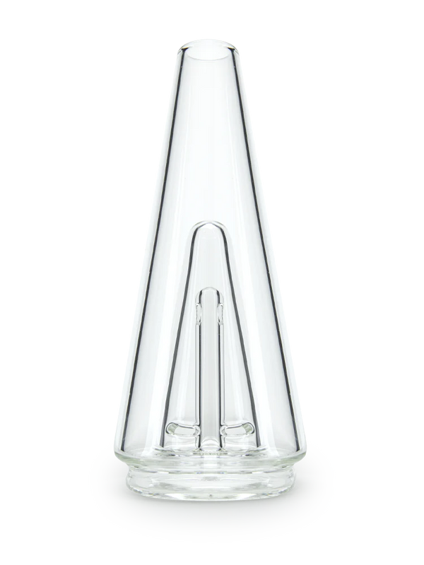 New Peak Glass with dual borosilicate chambers and laser-cut perc holes for smooth airflow, compatible with Peak and Peak Pro.