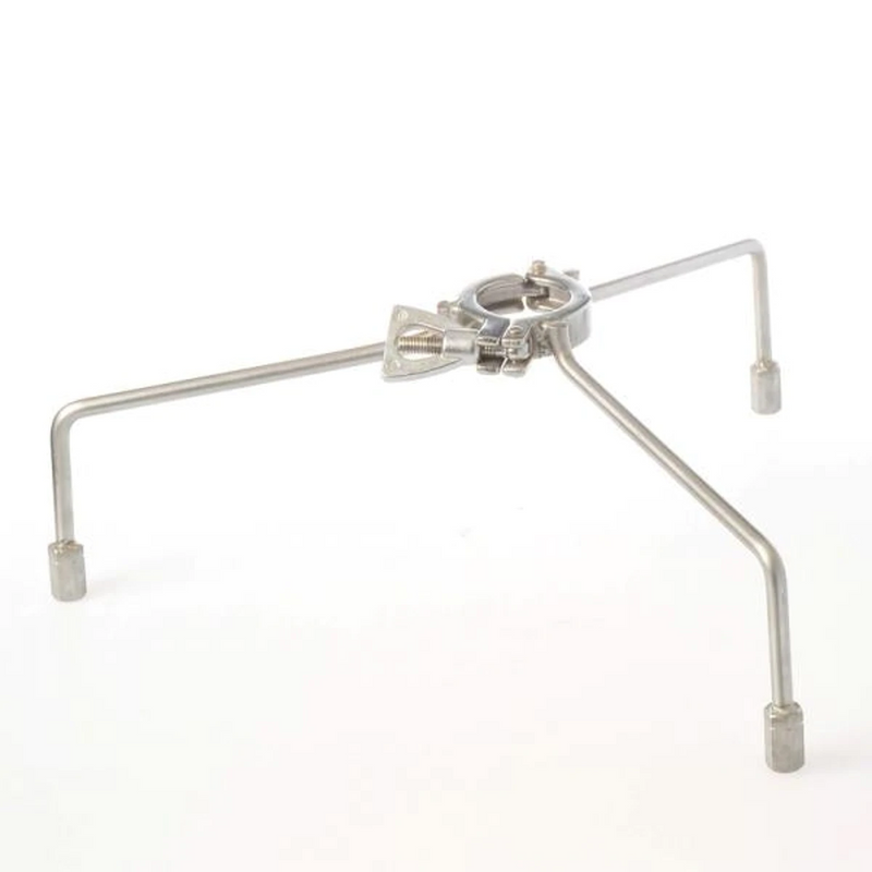 Stainless steel stand with adjustable feet for AmaDab Extraction Kits, providing hands-free operation.