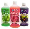 TriPart Grow, Bloom & Micro Soft Water set – complete 3-part nutrient system by Terra Aquatica for cannabis in hydro, coco, or soil.
