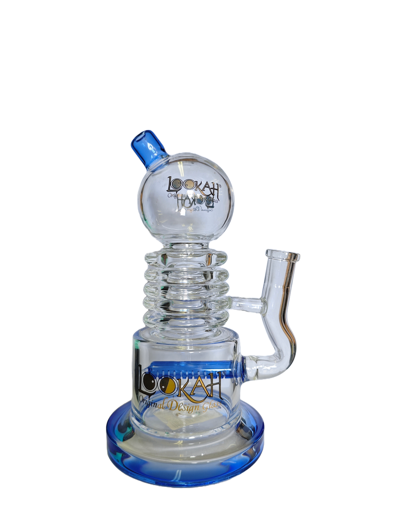 Lookah Bong under 25cm with ribbed design, borosilicate glass, percolator, and unique decorative style.